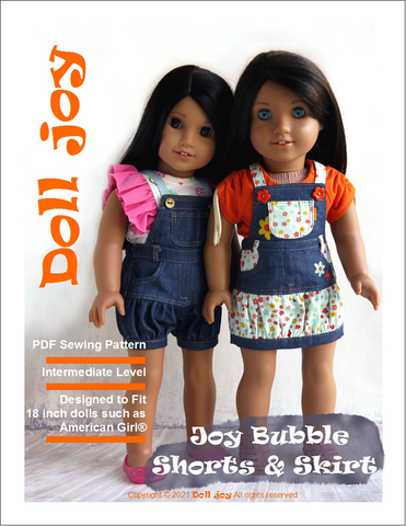 Doll Joy 18 Inch Modern Joy Bubble Shorts & Skirt 18" Doll Clothes Pattern larougetdelisle