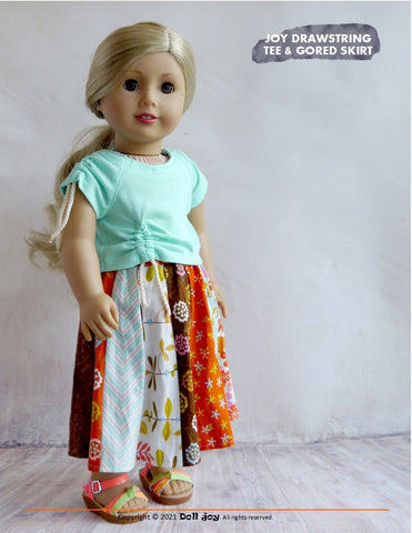 Doll Joy 18 Inch Modern Joy Drawstring Tee and Gored Skirt 18" Doll Clothes Pattern larougetdelisle