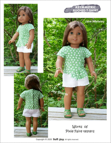 Doll Joy 18 Inch Modern Asymmetric Ruched T-shirt 18 inch Doll Clothes Pattern larougetdelisle