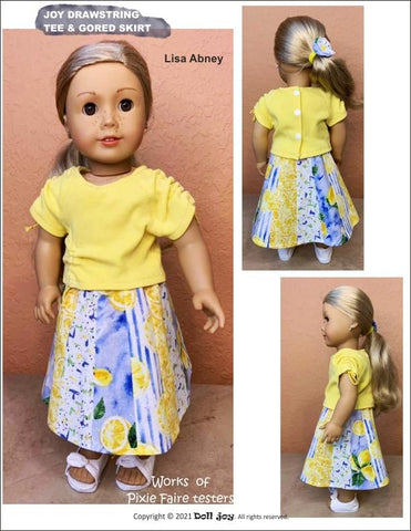 Doll Joy 18 Inch Modern Joy Drawstring Tee and Gored Skirt 18" Doll Clothes Pattern larougetdelisle