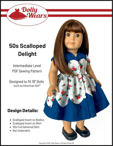 Dolly Wears 18 Inch Historical 50s Scalloped Delight Dress 18" Doll Clothes Pattern larougetdelisle