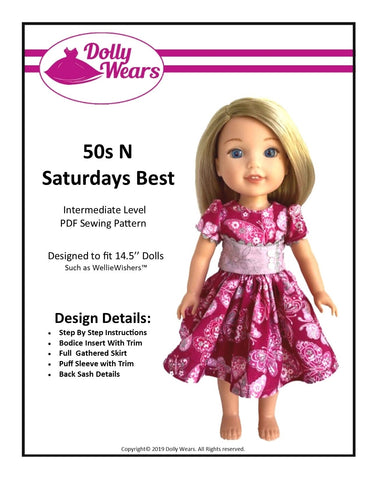 Dolly Wears WellieWishers 50s N Saturdays Best 14.5" Doll Clothes Pattern larougetdelisle