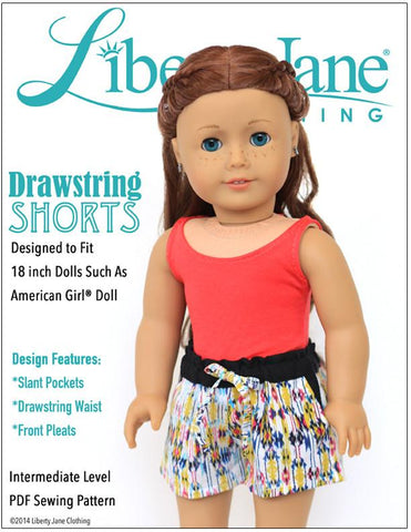 Liberty Jane 18 Inch Modern Drawstring Shorts 18" Doll Clothes Pattern larougetdelisle