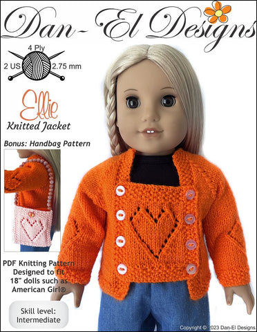 Dan-El Designs Knitting Ellie Knitted Jacket 18" Doll Clothes Knitting Pattern larougetdelisle