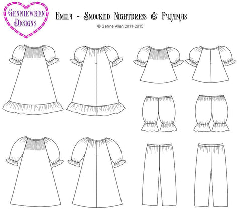 Genniewren 18 Inch Historical Emily - Smocked Nightdress & PJs 18" Doll Clothes larougetdelisle