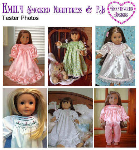 Genniewren 18 Inch Historical Emily - Smocked Nightdress & PJs 18" Doll Clothes larougetdelisle