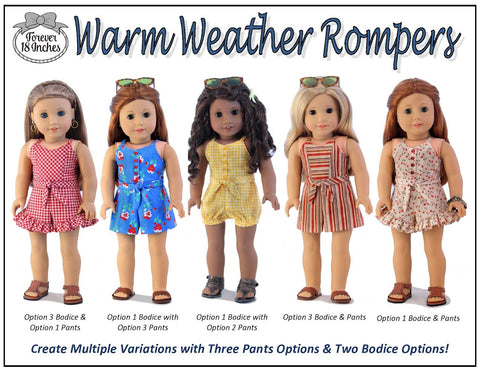 Forever 18 Inches 18 Inch Modern Warm Weather Rompers 18 inch Doll Clothes Pattern larougetdelisle