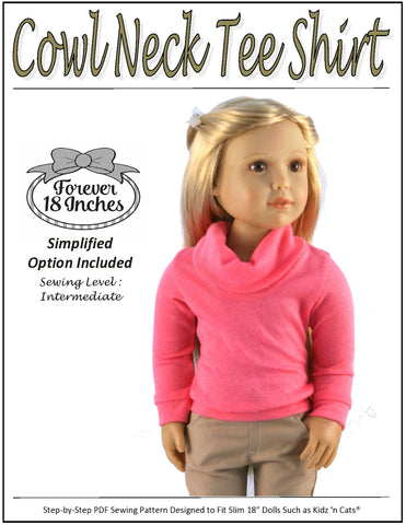 Forever 18 Inches Kidz n Cats Cowl Neck Tee Shirt Pattern for Kidz N Cats Dolls larougetdelisle