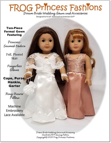 Frog Princess Fashions 18 Inch Modern Dream Bride Wardrobe 18" Doll Clothes Pattern larougetdelisle