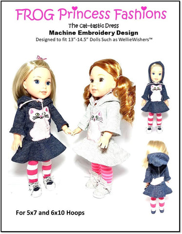 Frog Princess Fashions Machine Embroidery Design The Cat-Tastic Dress 13" - 14.5" Dolls Machine Embroidery Design larougetdelisle