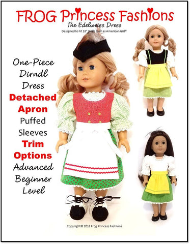Frog Princess Fashions 18 Inch Historical Edelweiss Dress Set 18" Doll Clothes Pattern larougetdelisle