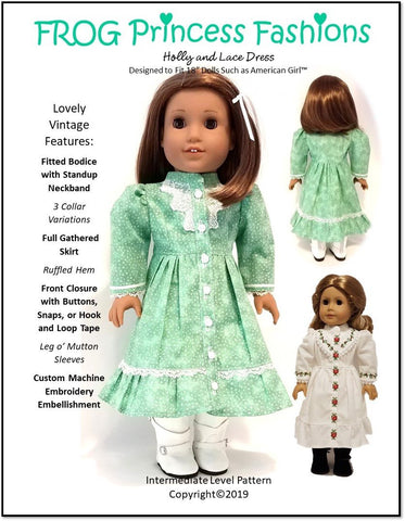 Frog Princess Fashions 18 Inch Modern Holly and Lace Dress 18" Doll Clothes Pattern larougetdelisle