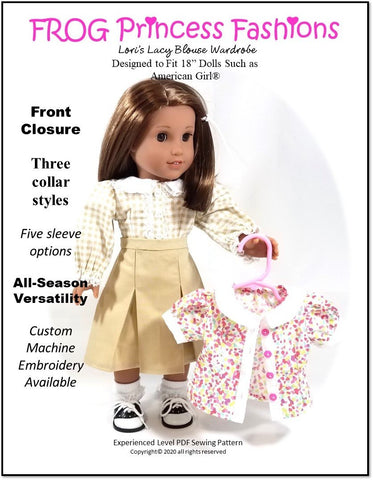 Frog Princess Fashions 18 Inch Modern Lori's Lacy Blouse 18" Doll Clothes Pattern larougetdelisle