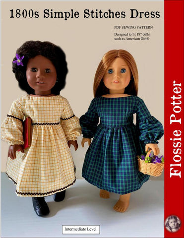 Flossie Potter 18 Inch Historical 1800s Simple Stitches Dress 18" Doll Clothes larougetdelisle