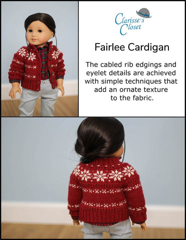 Clarisse's Closet Knitting Fairlee Cardigan 18" Doll Clothes Knitting Pattern larougetdelisle