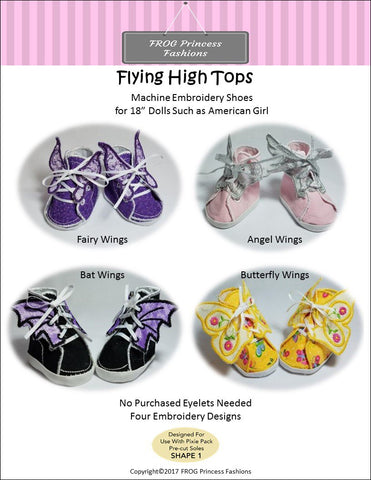 Frog Princess Fashions Machine Embroidery Design Flying High Tops Shoes Machine Embroidery Design larougetdelisle