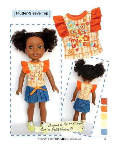 Doll Joy WellieWishers Flutter Sleeve Top 14.5 - 15" Doll Clothes Pattern larougetdelisle