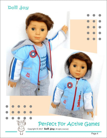 Doll Joy 18 Inch Modern Zip Through Hoody 18" Doll Clothes Pattern larougetdelisle