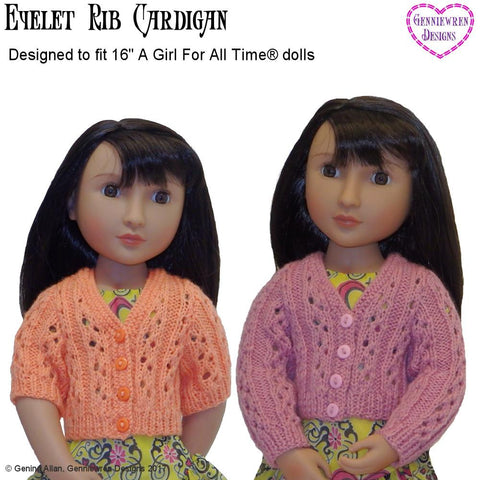 Genniewren A Girl For All Time Eyelet Rib Cardigan Knitting Pattern for AGAT Dolls larougetdelisle