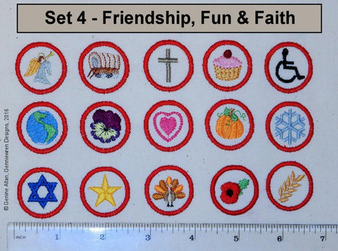 Genniewren Machine Embroidery Design Mini Club Patches Design Set 4 - Friendship, Fun & Faith - Machine Embroidery Designs larougetdelisle