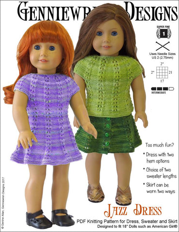 Genniewren Knitting Jazz Dress 18" Doll Knitting Pattern larougetdelisle