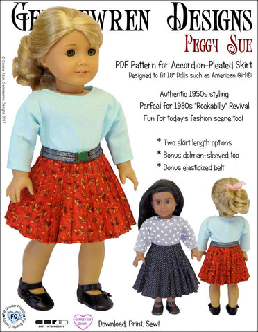 Genniewren 18 Inch Historical Peggy Sue  Accordion Pleated Skirt  18" Doll Clothes Pattern larougetdelisle