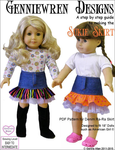 Genniewren 18 Inch Modern Sukie Denim Ra-Ra Skirt 18" Doll Clothes Pattern larougetdelisle