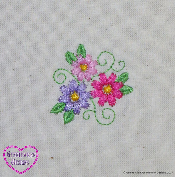 Genniewren Designs Free Three Flowers Machine Embroidery