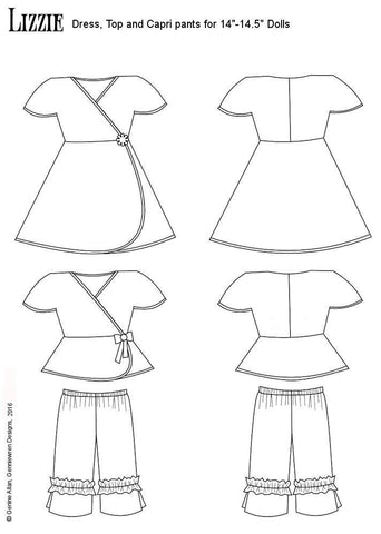 Genniewren WellieWishers Lizzie Dress, Top and Capris 14-14.5" Doll Clothes Pattern larougetdelisle