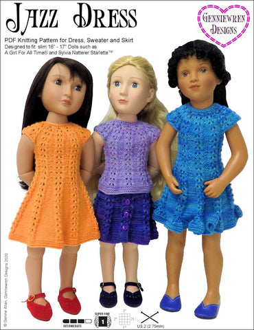 Genniewren A Girl For All Time Jazz Dress Knitting Pattern for AGAT and Sylvia Natterer Starlette™ Dolls larougetdelisle