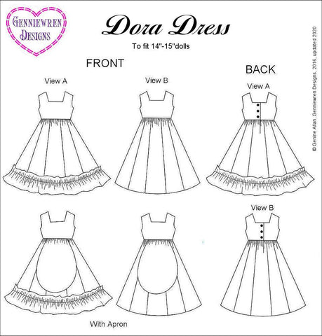 Genniewren WellieWishers Dora Dress 14-15" Doll Clothes Pattern larougetdelisle