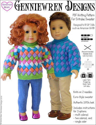 Genniewren Knitting Entrelac Sweater 18" Doll Knitting Pattern larougetdelisle