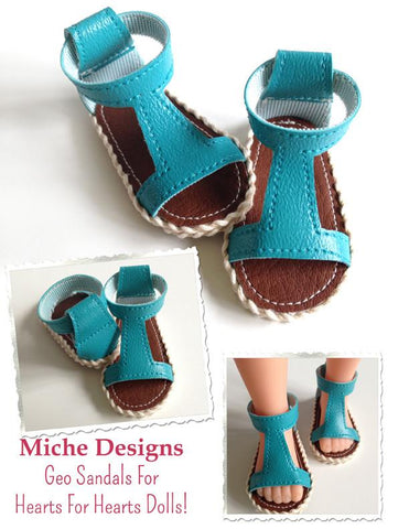 Miche Designs H4H/Les Cheries Geo Sandals Pattern for Les Cheries and Hearts for Hearts Girls Dolls larougetdelisle