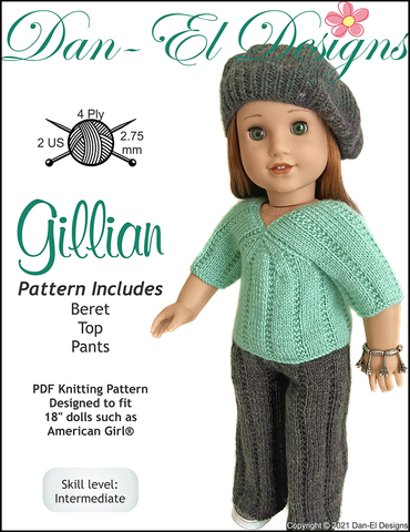 Dan-El Designs Knitting Gillian Knitted Outfit 18 inch Doll Clothes Knitting Pattern larougetdelisle