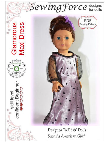 Sewing Force 18 Inch Modern Glamorous Maxi Dress 18" Doll Clothes Pattern larougetdelisle