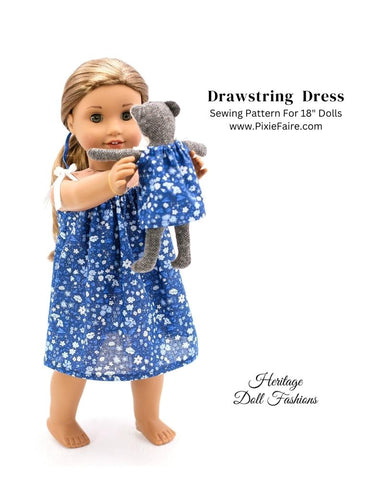 Heritage Doll Fashions 18 Inch Modern Drawstring Dress 18" and 6" mini Doll Clothes Pattern larougetdelisle