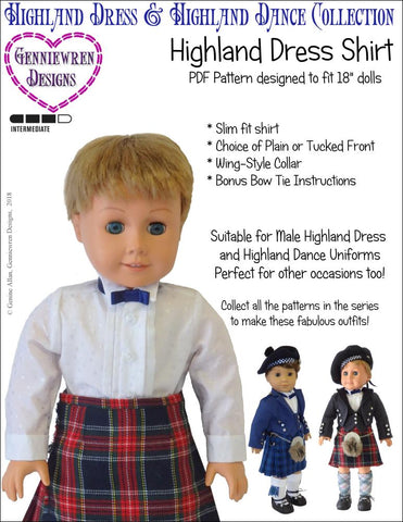 Genniewren 18 Inch Modern Highland Dress Shirt 18" Doll Clothes Pattern larougetdelisle