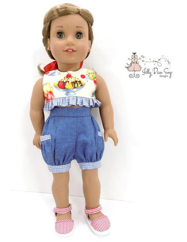 Jelly Bean Soup Designs 18 Inch Modern Bloomer Shorts and Ruffled Crop Top 18" Doll Clothes Pattern larougetdelisle