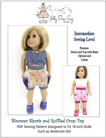 Jelly Bean Soup Designs 18 Inch Modern Bloomer Shorts and Ruffled Crop Top 18" Doll Clothes Pattern larougetdelisle