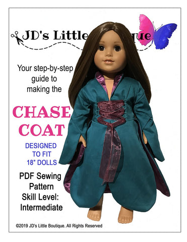 JD's Little Boutique 18 Inch Modern Chase Coat 18" Doll Clothes Pattern larougetdelisle