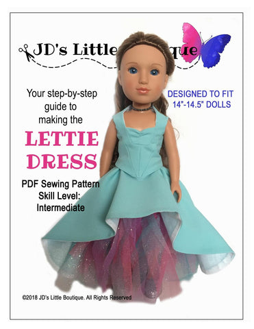 JD's Little Boutique WellieWishers Lettie Dress 14" - 14.5" Doll Clothes Pattern larougetdelisle