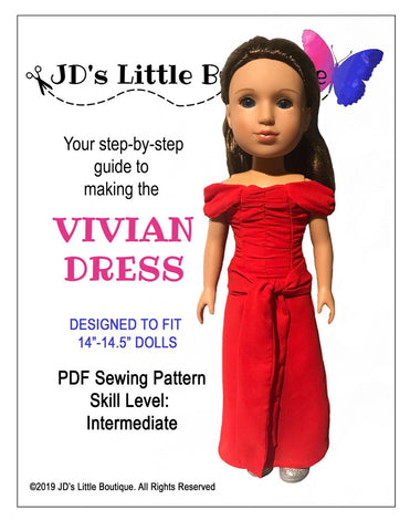 JD's Little Boutique WellieWishers Vivian Dress 14" - 14.5" Doll Clothes Pattern larougetdelisle