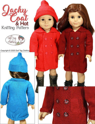 Doll Tag Clothing Knitting Jacky Coat and Hat Knitting Pattern for 18" Dolls larougetdelisle