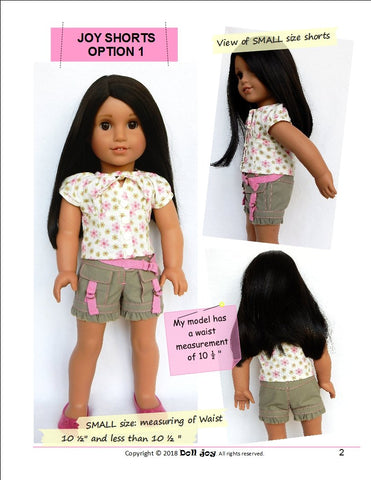 Doll Joy 18 Inch Modern Joy Shorts 18" Doll Clothes Pattern larougetdelisle