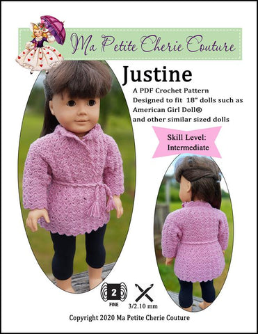 Mon Petite Cherie Couture Crochet Justine Coat 18" Doll Clothes Crochet Pattern larougetdelisle