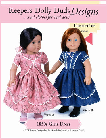 Keepers Dolly Duds Designs 18 Inch Historical 1850's Girls Dress 18" Doll Clothes Pattern larougetdelisle