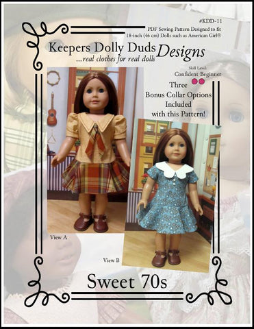 Keepers Dolly Duds Designs 18 Inch Historical Sweet 70s Dress 18" Doll Clothes Pattern larougetdelisle