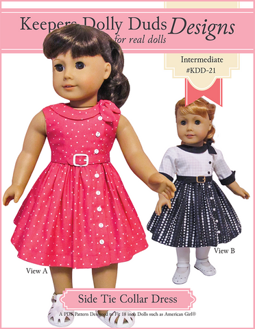 Keepers Dolly Duds Designs 18 Inch Historical Side Tie Collar Dress 18" Doll Clothes Pattern larougetdelisle