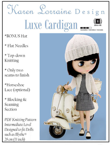 Karen Lorraine Design Blythe/Pullip Luxe Cardigan Knitting Pattern for 12" Blythe Dolls larougetdelisle