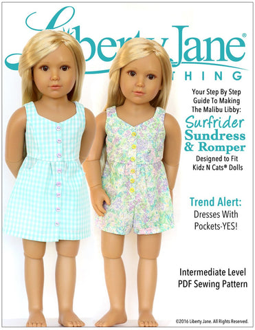 Liberty Jane Kidz n Cats Surfrider Sundress and Romper Pattern for Kidz N Cats Dolls larougetdelisle